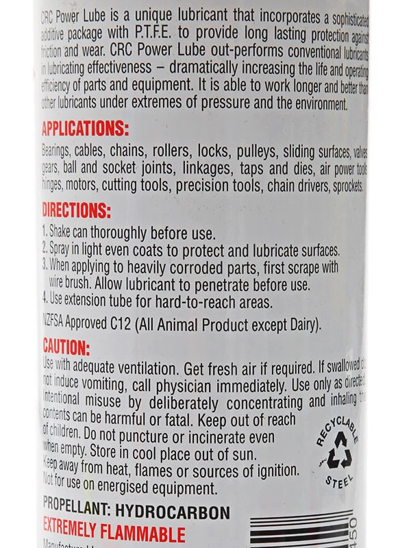 CRC Power Lube With PTFE High Performance Lubricant Spray 300g 3 CRC Power Lube With PTFE High Performance Lubricant Spray 300g
